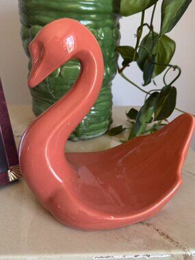 Coral pink ceramic swan bowl